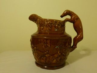 Harker Taylor And Co Marked Rockingham Hound Handle Pitcher Very Rare