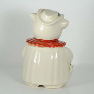 Swannie Pottery Co Winnie Pig Cookie Jar Vintage 1940s Maroon Collar Clover 3