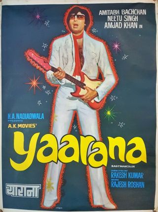 Rare Bollywood Poster,  Amitabh Bachchan,  Yaarana,  1981,  India