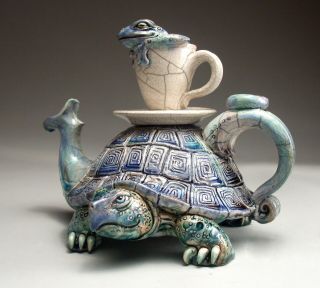 Turtle Frog Teapot Folk Art Pottery Sculpture By Face Jug Maker Mitchell Grafton