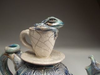 Turtle Frog Teapot folk art pottery sculpture by face jug maker Mitchell Grafton 9