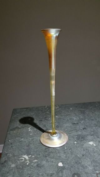 Antique Signed L.  C.  Tiffany Gold Favrile 10 " Tall Hand Blown Art Glass Bud Vase