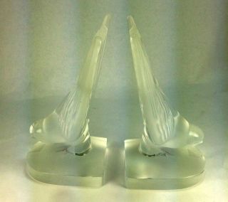 Elegant Lalique Frosted Crystal Glass France Signed Swallow Bird Bookends