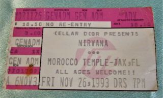 Rare 1993 Nirvana Ticket For Show At Morocco Temple Jacksonville Florida