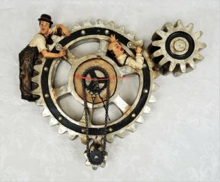 Rare Vintage Figural Wall Clock Charlie Chaplin Gears Handed Painted