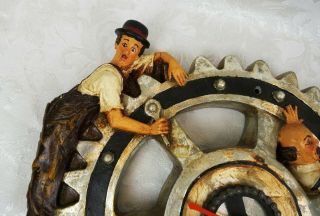Rare Vintage Figural Wall Clock Charlie Chaplin Gears Handed Painted 2