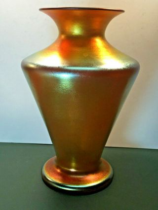 Big Durand Art Glass Vase 10 " Iridescent Gold 1920s Tiffany Quezel Stueben Era