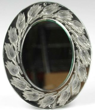 Lalique France Art Glass Crystal Butons De Roses Bud Oval Vanity Mirror Nr Hld