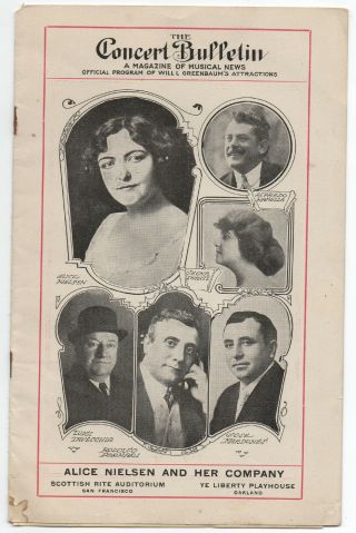 1912 Issue Of The Concert Bulletin Put Out By Will Greenbaum Oakland & Sf Ca