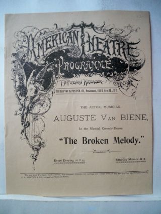 The Broken Melody Playbill Auguste Van Biene / Eily Desmond Nyc 1896