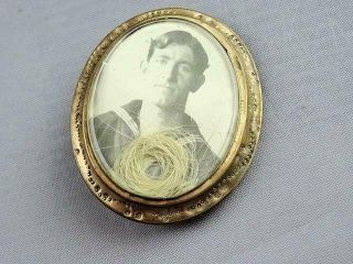 Antique Victorian Gold Filled Mourning Memorial Hair Brooch Pin With Photo