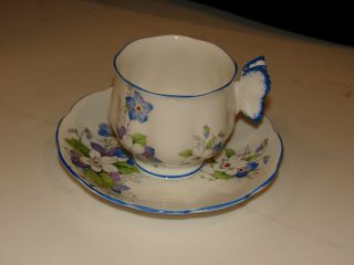1931 Royal Albert English Bone China Teacup & Saucer Blue Butterfly Handle