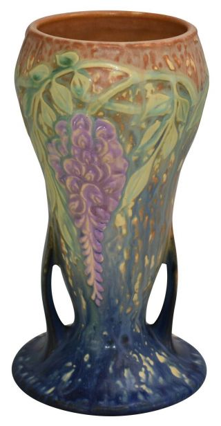 Roseville Pottery Wisteria Blue Ceramic Vase 635 - 8
