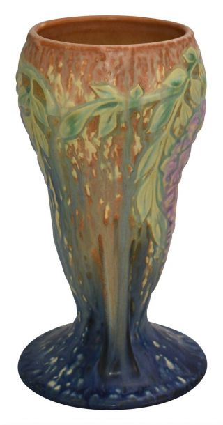 Roseville Pottery Wisteria Blue Ceramic Vase 635 - 8 4