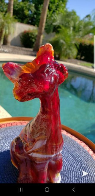 Fenton Glass Ruby Red Yellow White Slag Alley Cat