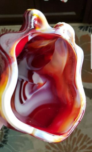 Fenton Glass Ruby Red Yellow White Slag Alley Cat 3