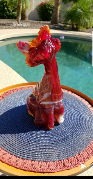 Fenton Glass Ruby Red Yellow White Slag Alley Cat 6