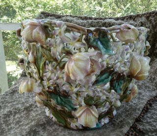 Zsolnay Pecs Austria - Hungary Art Pottery Jardinier,  Eosin Foliage,  Roses Violets