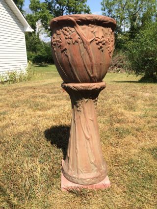 Peters & Reed Moss Aztec Grapevine Pottery Jardinere And Pedestal Signed Ferrell
