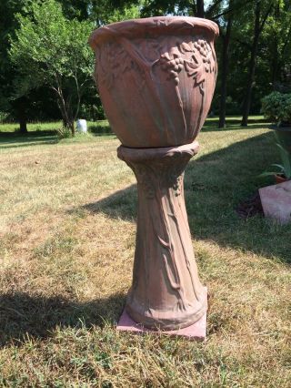 Peters & Reed Moss Aztec Grapevine Pottery Jardinere And Pedestal Signed Ferrell 2