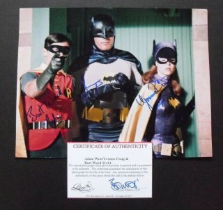 BATMAN tv series photo signed by ADAM WEST,  BURT WARD & YVONNE CRAIG,  11x14 3