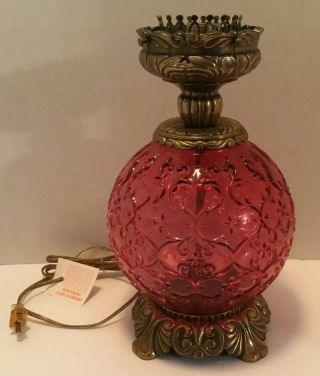 FENTON CRANBERRY ROSE SPANISH LACE GONE WITH THE WIND LAMP 11