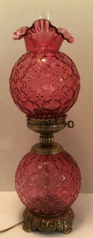 Fenton Cranberry Rose Spanish Lace Gone With The Wind Lamp
