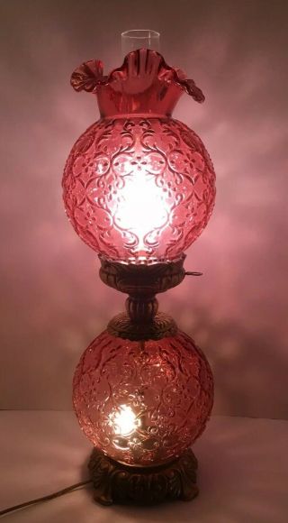 FENTON CRANBERRY ROSE SPANISH LACE GONE WITH THE WIND LAMP 2