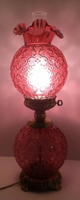 FENTON CRANBERRY ROSE SPANISH LACE GONE WITH THE WIND LAMP 3