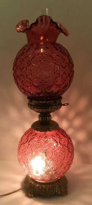 FENTON CRANBERRY ROSE SPANISH LACE GONE WITH THE WIND LAMP 4