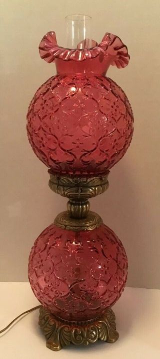 FENTON CRANBERRY ROSE SPANISH LACE GONE WITH THE WIND LAMP 5