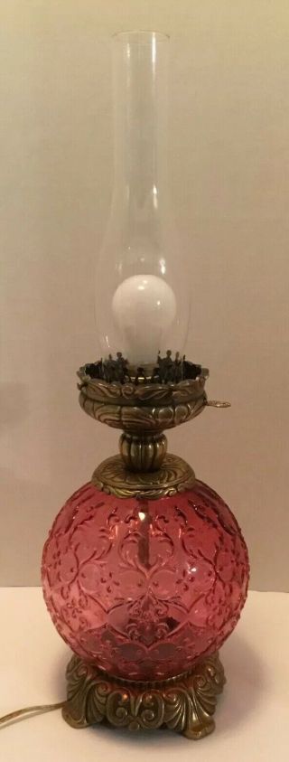 FENTON CRANBERRY ROSE SPANISH LACE GONE WITH THE WIND LAMP 6