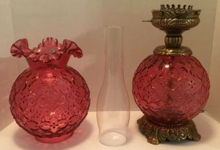 FENTON CRANBERRY ROSE SPANISH LACE GONE WITH THE WIND LAMP 7