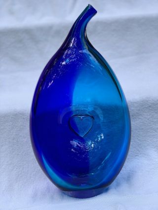 Kjell Engman Kosta Boda Sweden Bali Blue Heart Glass Vase 16 " Artist 