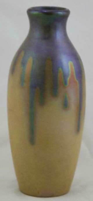 Zsolnay Pecs 8.  25 " Vase 7664 Wafer Mark C1904 - 1906 Lustre Drip Glazes