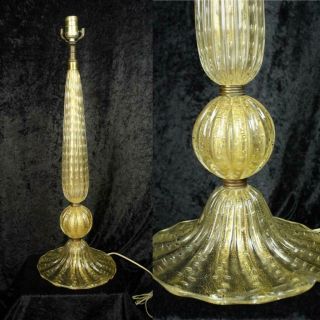 Vintage Mcm Murano Glass Table Lamp Clear Yellow Gold Bubble 28 " Tall