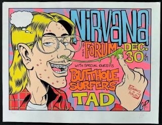 Nirvana Concert Poster Butthole Surfers Tad Promo Signed By Coop Rare