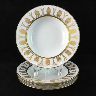4 Ginori Pompei Gold Bowls Soup Rimmed Porcelain China Italy