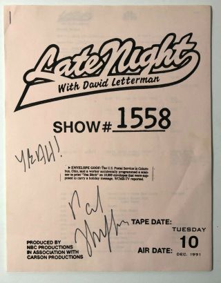 Late Night With David Letterman Script Autographed By Paul Shaffer