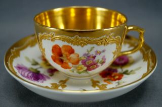 Kpm Berlin Neuzierat Dresden Floral Raised Gold & Gold Interior Tea Cup & Saucer