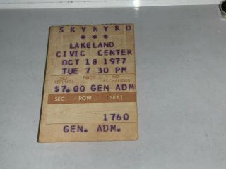 LYNYRD SKYNYRD RARE October 18 1977 Concert Ticket stub Ronnie Van Zant 3