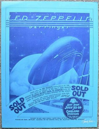 Led Zeppelin Concert Poster Randy Tuten Signed Oakland 1977