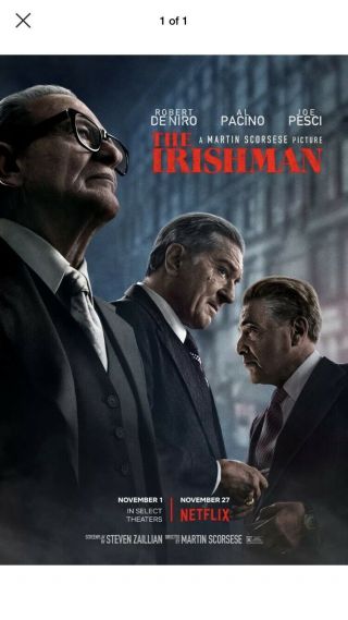 The Irishman Ds 27”x40 " Movie Poster Robert De Niro Al Pacino Joe Pesci