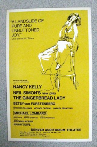 Theater Poster Window Card The Gingerbread Lady Nancy Kelly