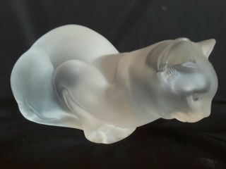 Lalique " Chat Couche " Frosted Crystal Glass Cat Sculpture Figurine
