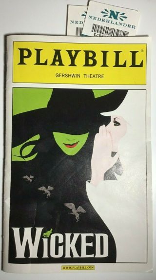 Wicked Playbill January 2008 Gershwin Theatre,  2 Orchestra Tickets W/stubs