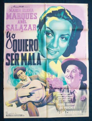 Yo Quiero Ser Mala Maria Elena Marques Mexican Movie Poster Spert Art 1949