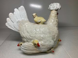 Meissen 19th Century Large Polish Hen Chicken with Baby Chicks Figurine D10 2