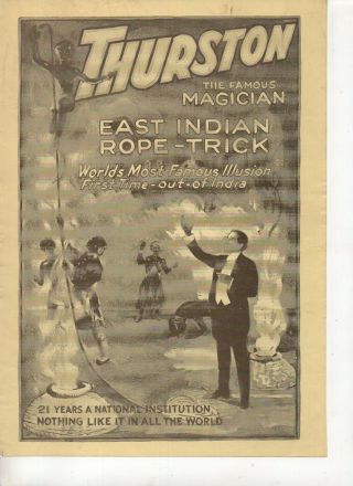 62720 Thurston The Magician 1920 Flyer East Indian Rope Trick Disappearing Horse