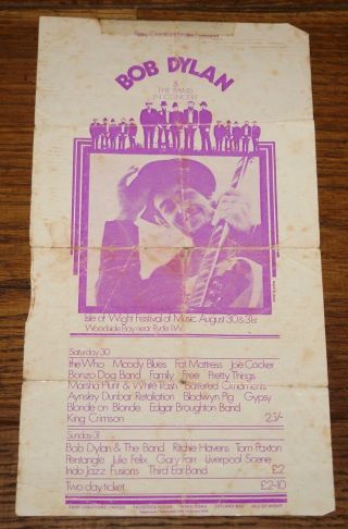 Isle Of Wight 1969 Promo Booking Handbill Flyer Bob Dylan The Who